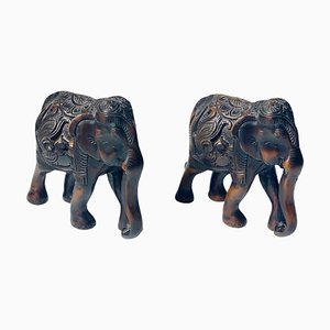 Brown Color Ceramic Elephants Sculptures, France, 1970s, Set of 2-UR-1423234