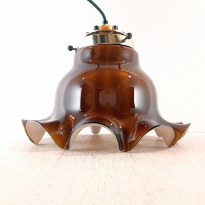 Brown Glass Pendant Lamp, 1970s-WQC-842060