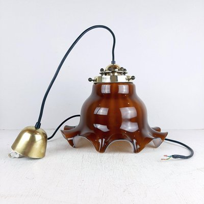 Brown Glass Pendant Lamp, 1970s-WQC-842060