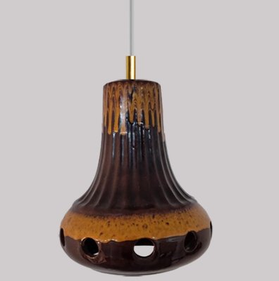 Brown Glazed Ceramic Pendant Lights, Germany, 1970s, Set of 3-VDW-1784695