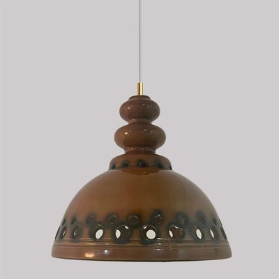 Brown Glazed Ceramic Pendant Lights, Germany, 1970s, Set of 3-VDW-1784695