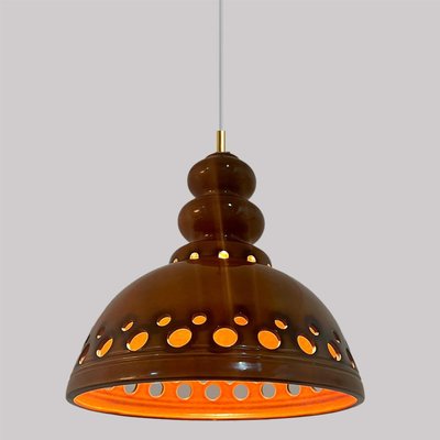 Brown Glazed Ceramic Pendant Lights, Germany, 1970s, Set of 3-VDW-1784695