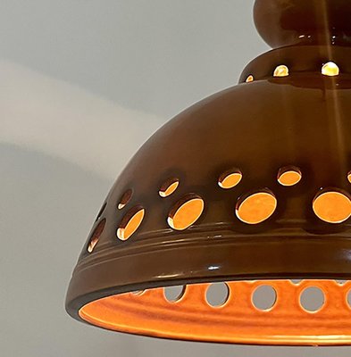 Brown Glazed Ceramic Pendant Lights, Germany, 1970s, Set of 3-VDW-1784695