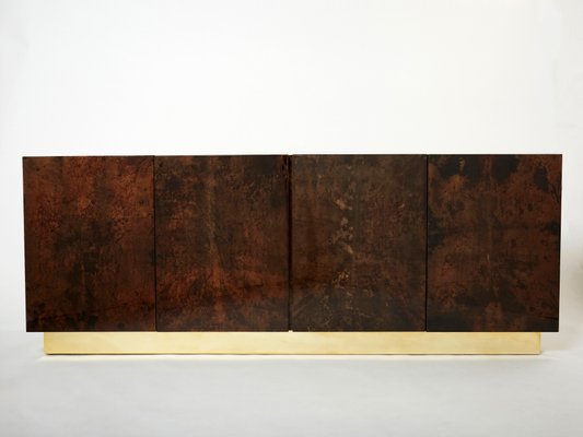 Brown Goatskin Parchment Brass Sideboard by Aldo Tura, 1960s-YJA-1360439