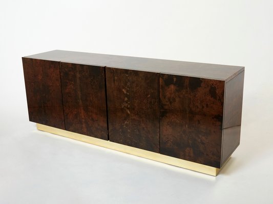 Brown Goatskin Parchment Brass Sideboard by Aldo Tura, 1960s-YJA-1360439