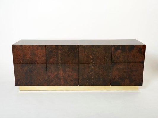 Brown Goatskin Parchment Brass Sideboard by Aldo Tura, 1960s-YJA-1360439