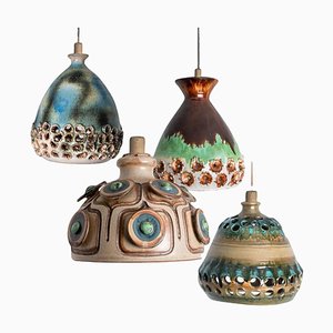 Brown Green Ceramic Pendant Light, Denmark, 1970-VDW-2028618