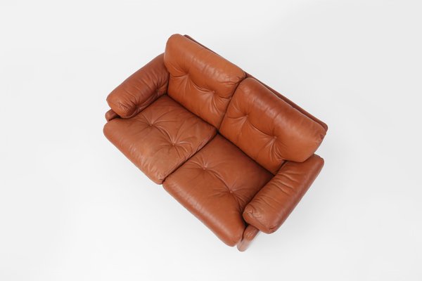 Brown Leather 2-Seater Sofa Coronado by Tobia Scarpa for B&b Italia, Italy, 1960s-YSY-1954772