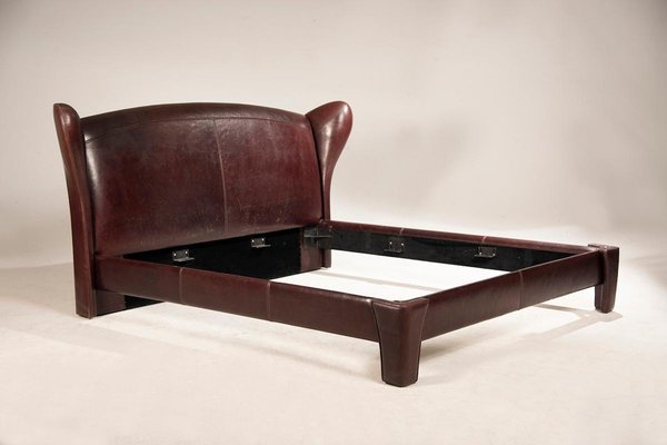 Brown Leather Bed from Baxter, 1980s-XDW-2019541