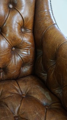 Brown Leather Chesterfield Armchair-HPP-2035263