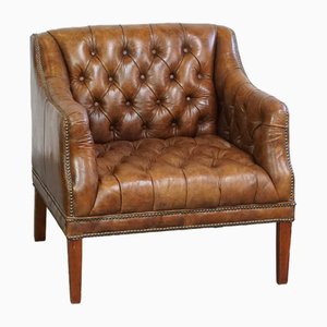 Brown Leather Chesterfield Armchair-HPP-2035263