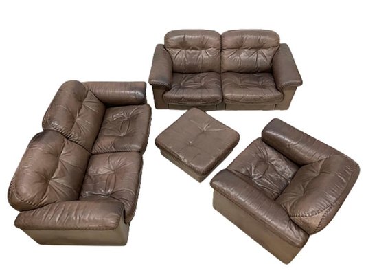 Brown Leather DS-101 Living Room Set from De Sede, 1970s, Set of 4-UCH-1437371