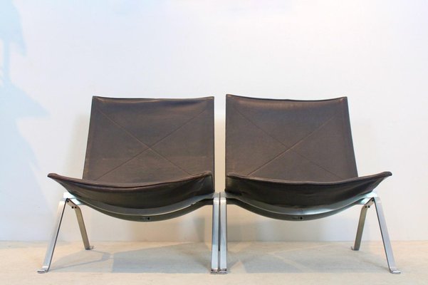 Brown Leather PK22 Chairs by Poul Kjærholm for Fritz Hansen, Set of 2-MO-1329333