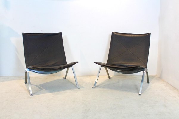 Brown Leather PK22 Chairs by Poul Kjærholm for Fritz Hansen, Set of 2-MO-1329333