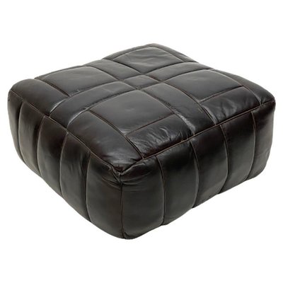 Brown Leather Pouf-UCH-1224217