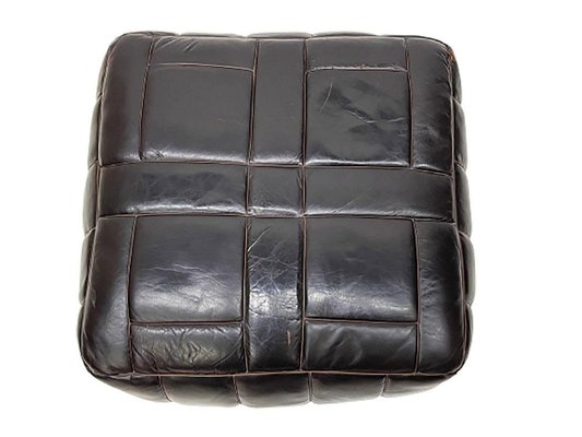 Brown Leather Pouf-UCH-1224217