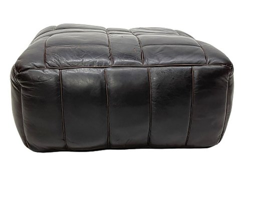 Brown Leather Pouf-UCH-1224217