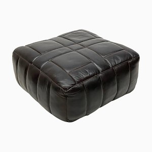 Brown Leather Pouf-UCH-1224217