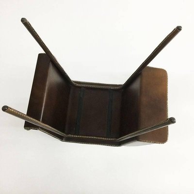 Brown Leather Stitched Magazine Rack, France, 1960s-UCH-1224827