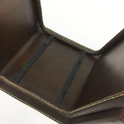 Brown Leather Stitched Magazine Rack, France, 1960s-UCH-1224827