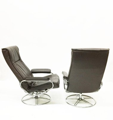 Brown Leather Swivel Chairs from Kebe, Set of 2-UCH-1224183