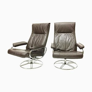 Brown Leather Swivel Chairs from Kebe, Set of 2-UCH-1224183