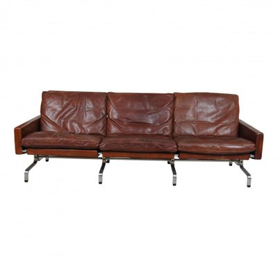 Brown Patinated Leather Pk-31/3 Sofa by Poul Kjærholm, 1970s-MTD-1400832