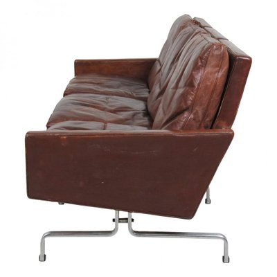 Brown Patinated Leather Pk-31/3 Sofa by Poul Kjærholm, 1970s-MTD-1400832