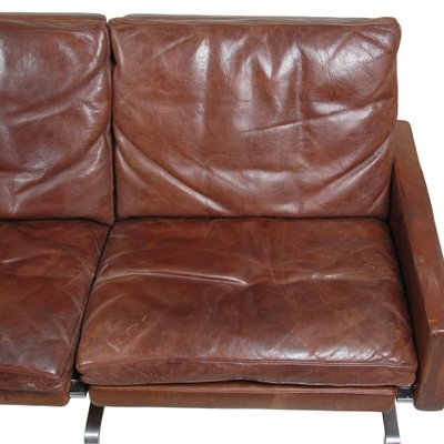 Brown Patinated Leather Pk-31/3 Sofa by Poul Kjærholm, 1970s-MTD-1400832