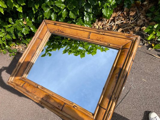 Brown Rattan & Bamboo Mirror, Italy, 1950s-UR-1315547