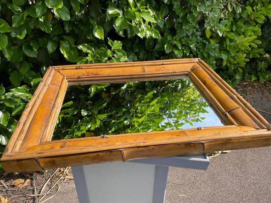 Brown Rattan & Bamboo Mirror, Italy, 1950s-UR-1315547