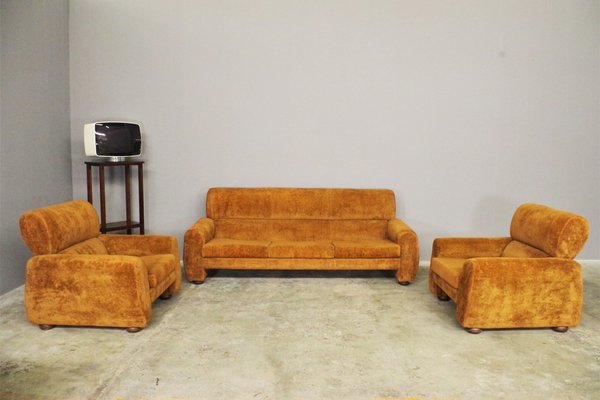 Brown Sofa and Armchair Group, 1970s, Set of 3-KNM-1284114