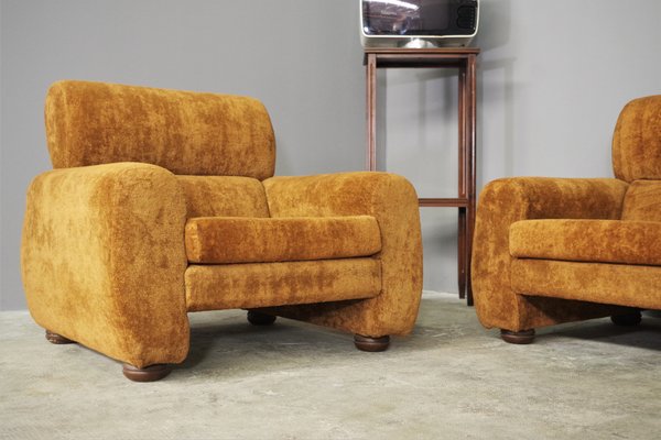 Brown Sofa and Armchair Group, 1970s, Set of 3-KNM-1284114