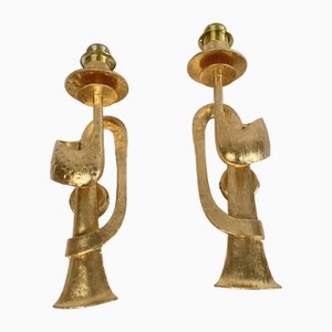 Brualist Style Gilded Iron Wall Lights, 1970, Set of 2-VRR-2036717