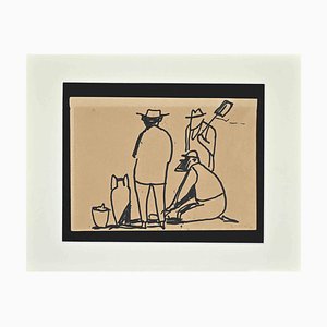 Brunello Ulloa Serena, Archeologists, Pen Drawing, 1960-ZCI-979065