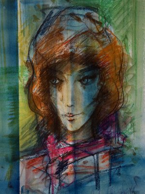 Brunette in The Headscarf Painting by Sacha Chimkevitch-KHH-543732