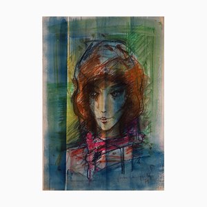 Brunette in The Headscarf Painting by Sacha Chimkevitch-KHH-543732