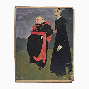 Bruno Angoletta, Priests, Original China Ink and Tempera, Early 20th-Century-ZCI-1165763