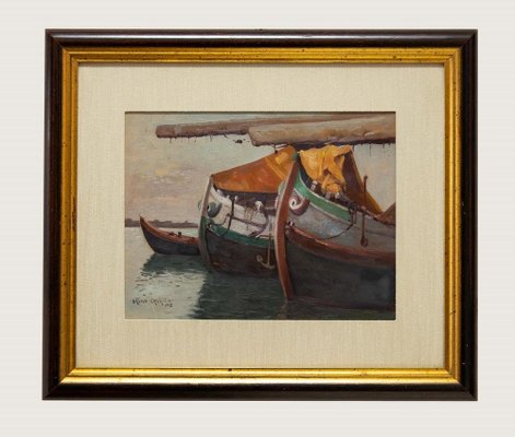 Bruno Croatto, Ships, Painting, 1938, Framed-ZCI-1769934