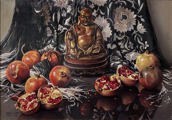 Bruno Croatto, Still Life with Buddha and Pomegranates, Painting, 1944, Framed-ZCI-1775957