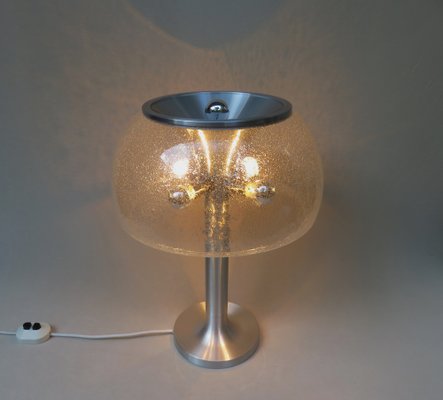 Brushed Aluminum & Bubbles Glass Table Lamp from Temde, 1960s-EY-1151042