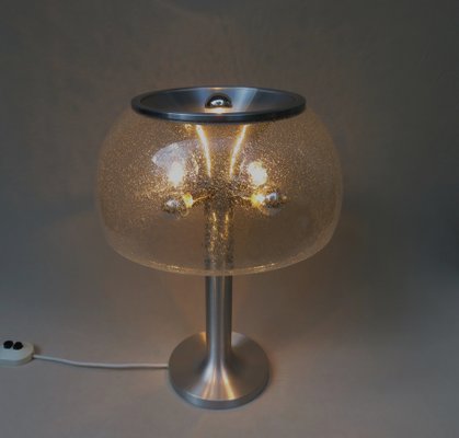 Brushed Aluminum & Bubbles Glass Table Lamp from Temde, 1960s-EY-1151042