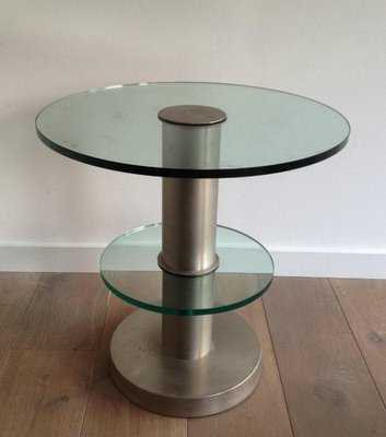 Brushed Metal and Glass Round Occasional Table, 1960s-BA-658616