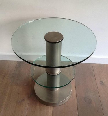 Brushed Metal and Glass Round Occasional Table, 1960s-BA-658616