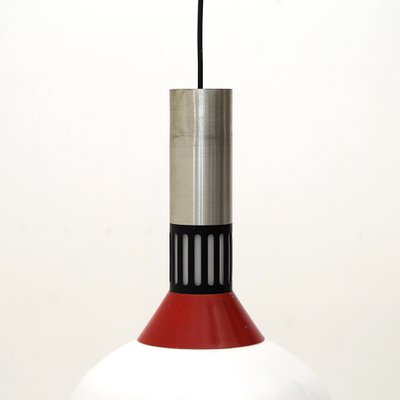 Brushed Metal and White Glass Chandelier from Stilnovo, 1960s-EZ-1131587