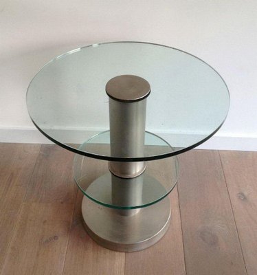 Brushed Metal & Glass Pedestal Table, 1960s-BA-1365696