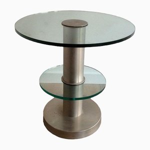 Brushed Metal & Glass Pedestal Table, 1960s-BA-1365696