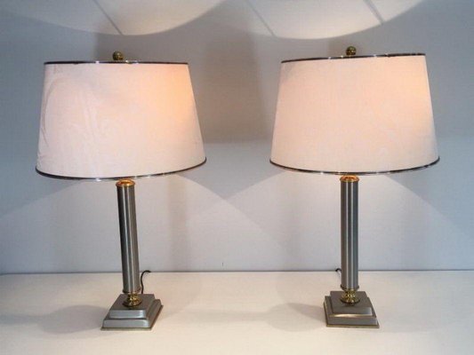 Brushed Metal Lamps by Guy Lefèvre, 1970s, Set of 2-BA-1365777