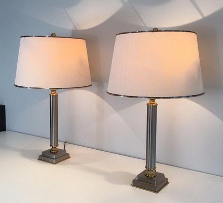 Brushed Metal Lamps by Guy Lefèvre, 1970s, Set of 2-BA-1365777