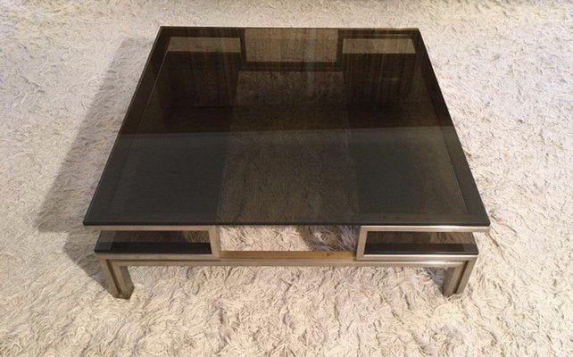 Brushed Steel and Brass Coffee Table, 1970s-BA-1365779